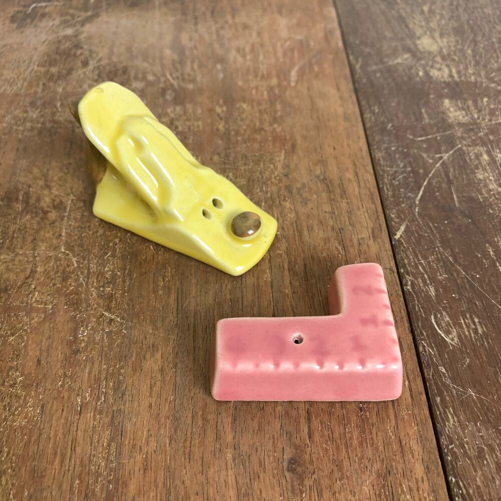 Ceramic Wood Plane Carpenter‎ Square Salt & Pepper Shakers MCM Vintage